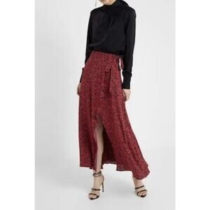 IRO Paris Leopard Red Wrap Midi Skirt 36 Slit Flowy 4 Spring Animal Print